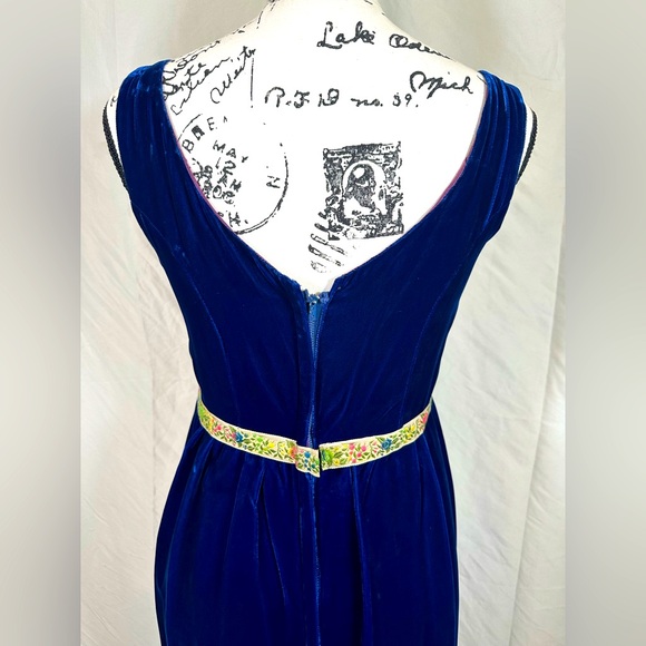 Vintage 1960s Evening Gown Velveteen Custom Dress Women’s Small Cobalt Blue - Picture 9 of 14